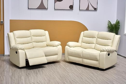 Cream Bonded Leather Sofa Set Roma Recliner 3 2 Seater Suite