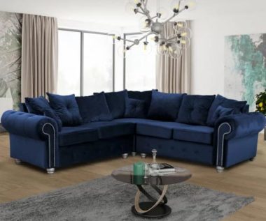 velvet blue corner sofa