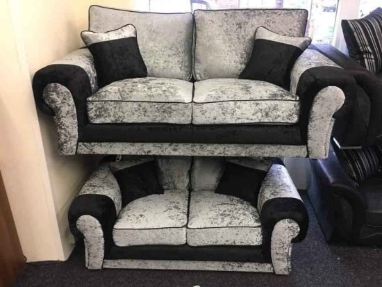 crushed velvet black and silver sofa