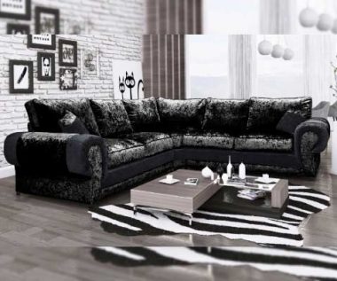 crushed velvet black corner sofa