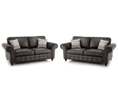 Dark Grey Leather Sofa Set
