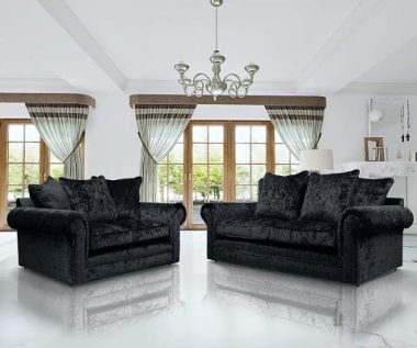 black crushed velvet sofa set