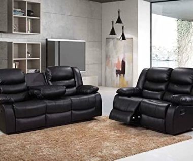 Black Bonded Leather 3+2 Seater Sofa Set 2
