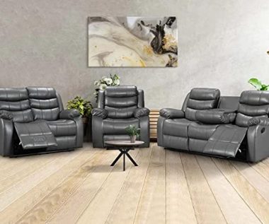 Grey Bonded Leather 3+2+1 Seater Sofa Set