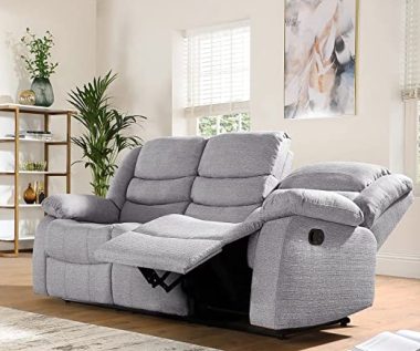 Roma Recliner Grey Fabric 3 Seater Couch