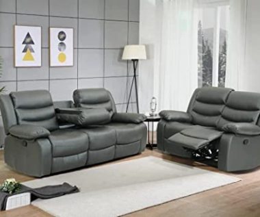Grey Bonded Leather 3+2 Seater Sofa Set