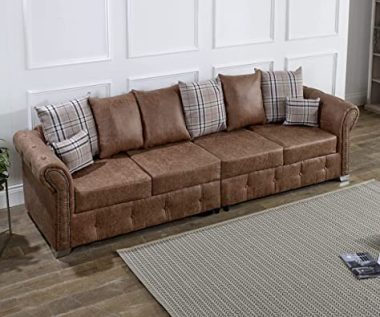 4 Seater Brown Faux Leather Sofa