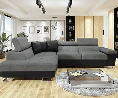 Anton Black and Grey Fabric large sofa bed