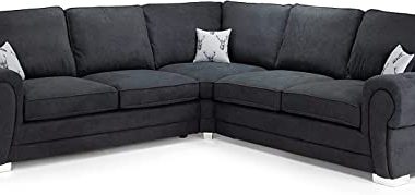 Black Suede Fabric Corner Sofa