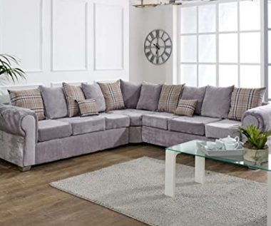 Grey Suede Fabric Corner Sofa