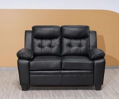 Stationary Black Bonded Leather 2 Seater Sofa Set