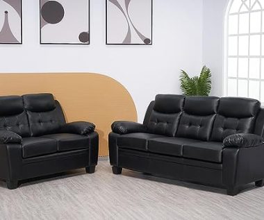 Stationary Black Bonded Leather 2+3 Seater Sofa Set