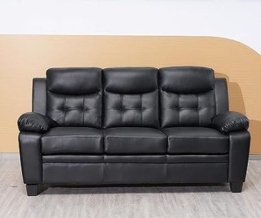 Stationary Black Bonded Leather 3 Seater Sofa Set