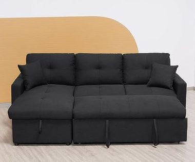 Black Fabric Corner Sofa Bed
