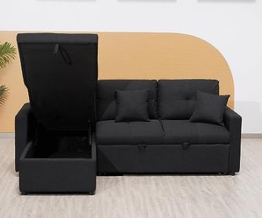 Black Fabric Corner Sofa Bed