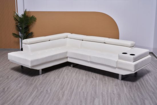 Classic White Leather Corner Sofa