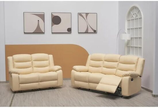 Roma Recliner Cream Bonded Leather 3+2 Seater Sofa -