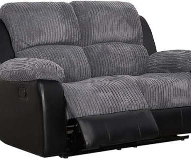 Rio Recliner Black/Grey Jumbo Cord Fabric 2 Seater