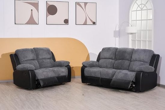 Grey Jumbo Cord Fabric 3 Seater sofa