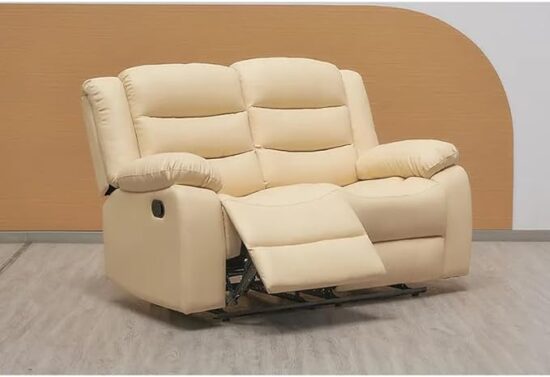Cream Bonded Leather 2 Seater Sofa