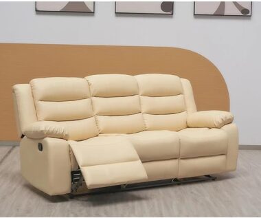 Cream Bonded Leather 3 Seater Sofa