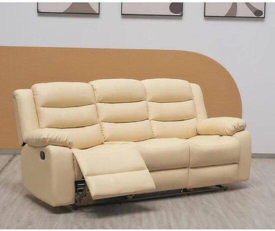 Cream Bonded Leather 3 Seater Sofa