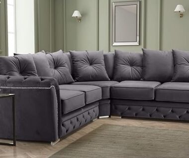 Daark Grey Plush Fabric Corner Sofa
