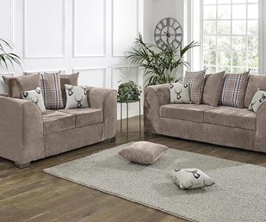 Beige Fabric 3+2 Seater Sofa