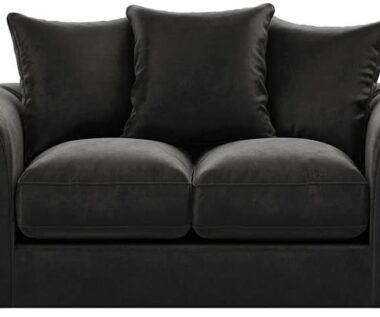 Black Plush Fabric 2 Seater Sofa