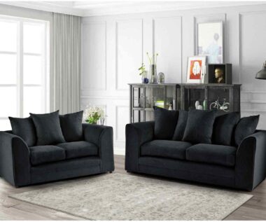 Black Plush Fabric 3+2 Seater Sofa